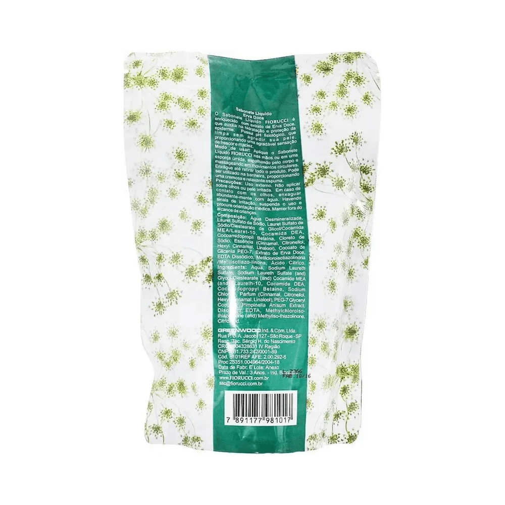 Refil Sabonete Líquido Fiorucci Erva Doce 440ml - verso e rótulo