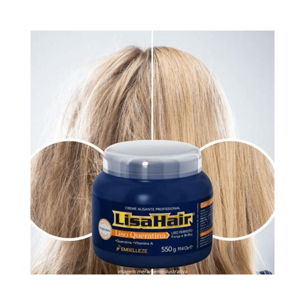 Comparação antes e depois do uso do Creme Alisamento LisaHair