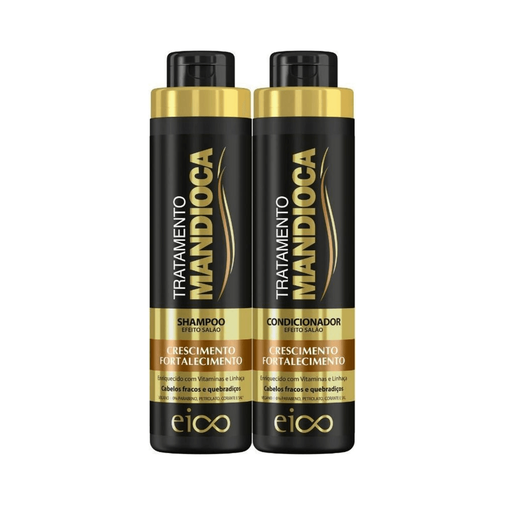 Shampoo 800ml e condicionador 750ml Eico lado a lado