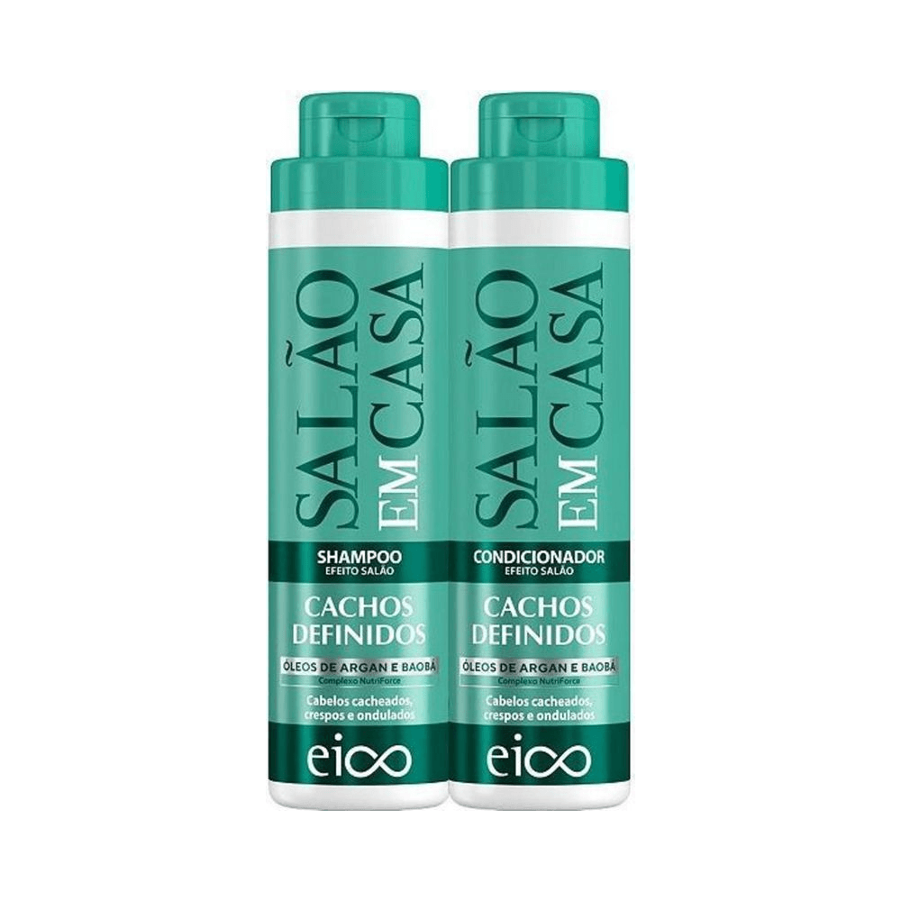 Shampoo e Condicionador Eico Cachos Definidos frascos verdes