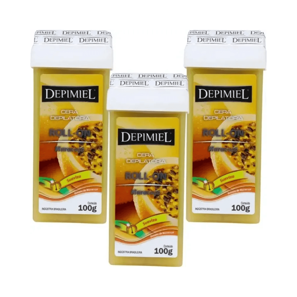 Trio de cartuchos Cera Roll-on Maracujá Depimiel 100g