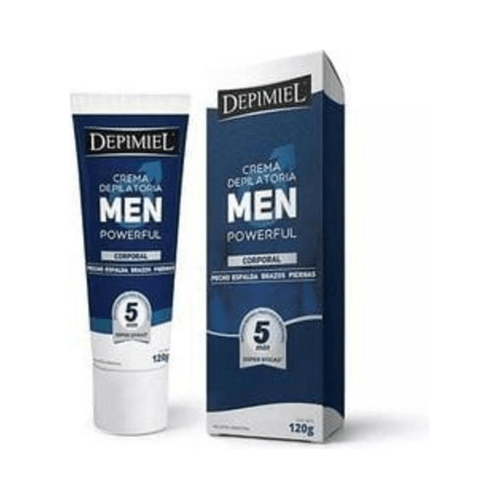 Creme Depilatório Depimiel Men 120g com embalagem cartonada azul
