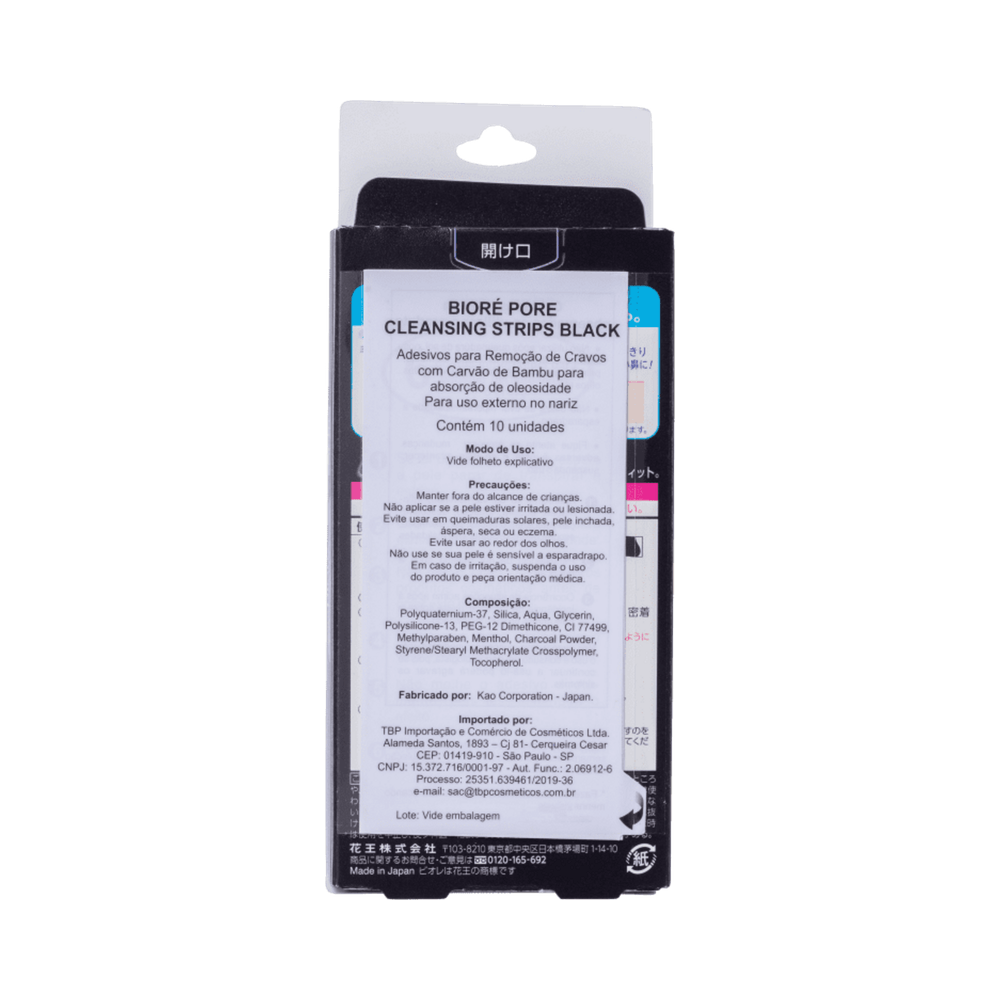 Verso da embalagem com instruções do Adesivo Bioré Pore Cleansing Strips Black