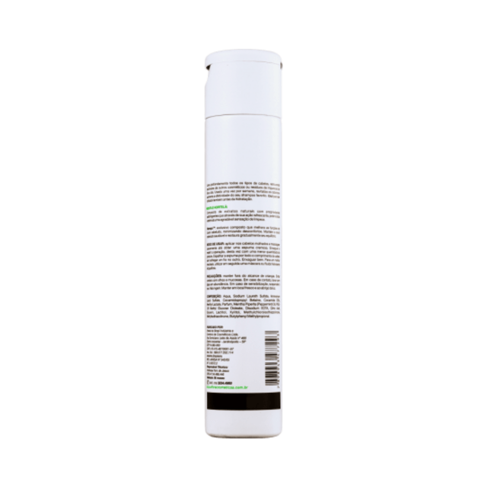 Verso do frasco com informações e ingredientes do Shampoo Acquaflora 300ml