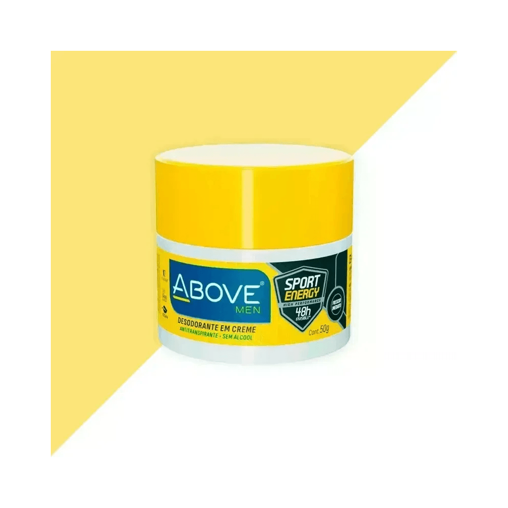 Pote Above Men Sport Energy 50g em fundo branco e amarelo