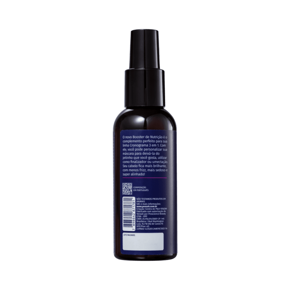 Verso do frasco Booster Yenzah 120ml com informações e composição parcial