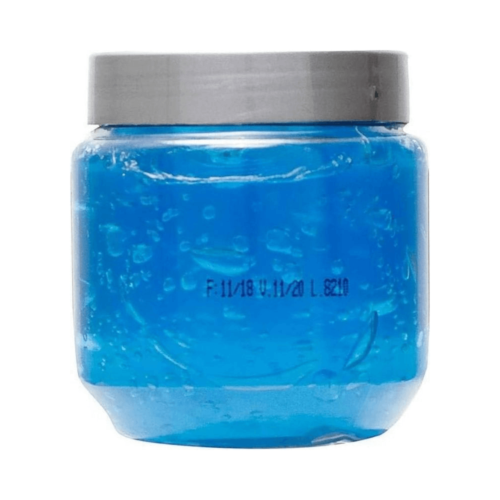 Pote transparente com gel azul e bolhas, ideal para modelagem