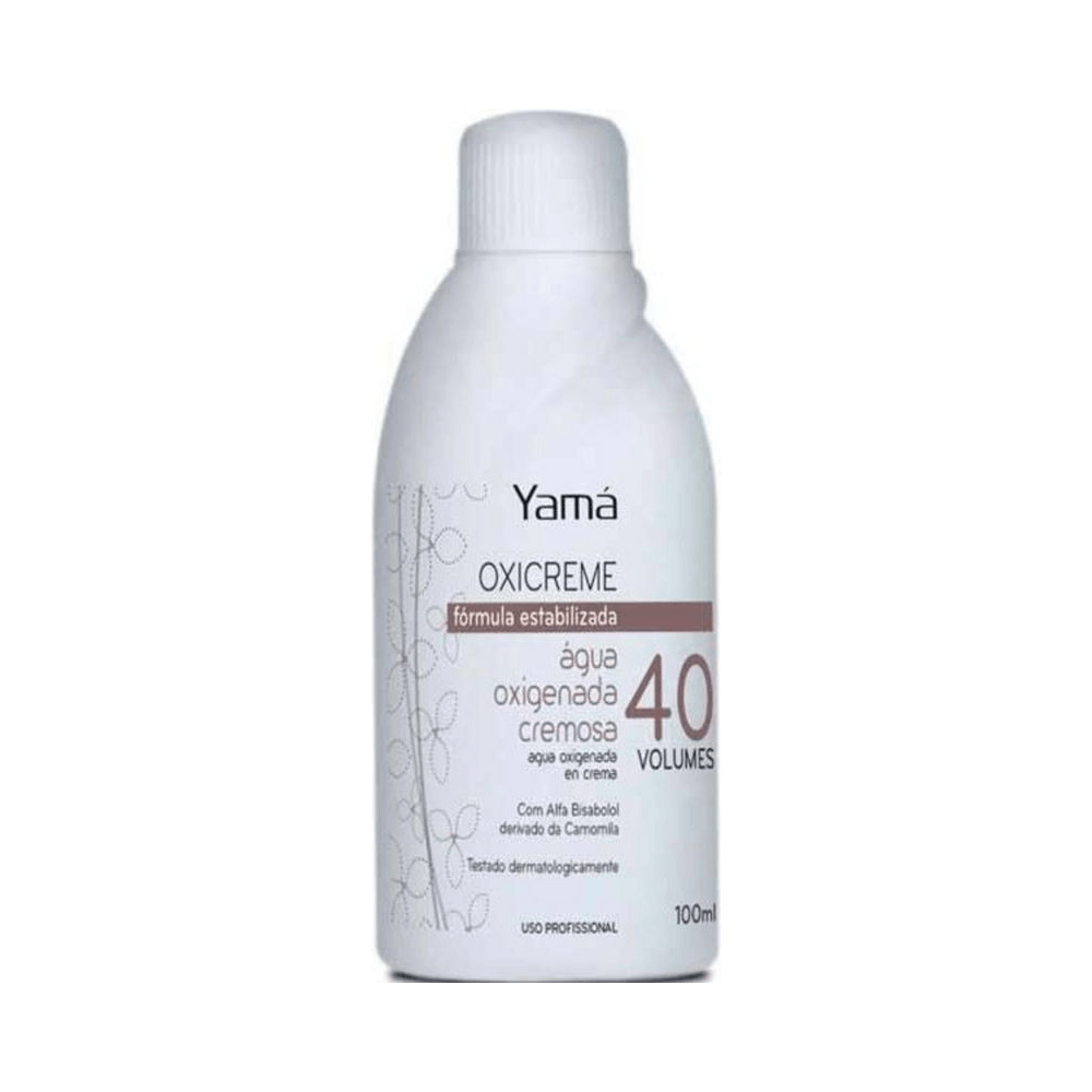 Frasco Yamá OXICREME 40 volumes 100ml - vista frontal com padrão floral