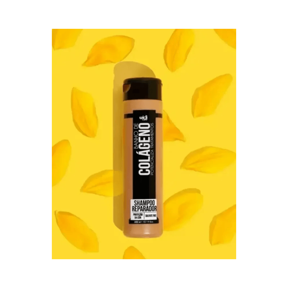 Shampoo Widi Care Banho de Colágeno 300ml em fundo amarelo