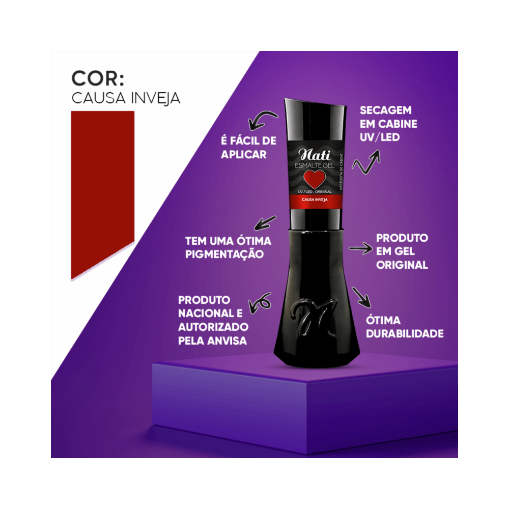 Esmalte Gel Nati Causa Inveja em fundo degradê com amostra da cor