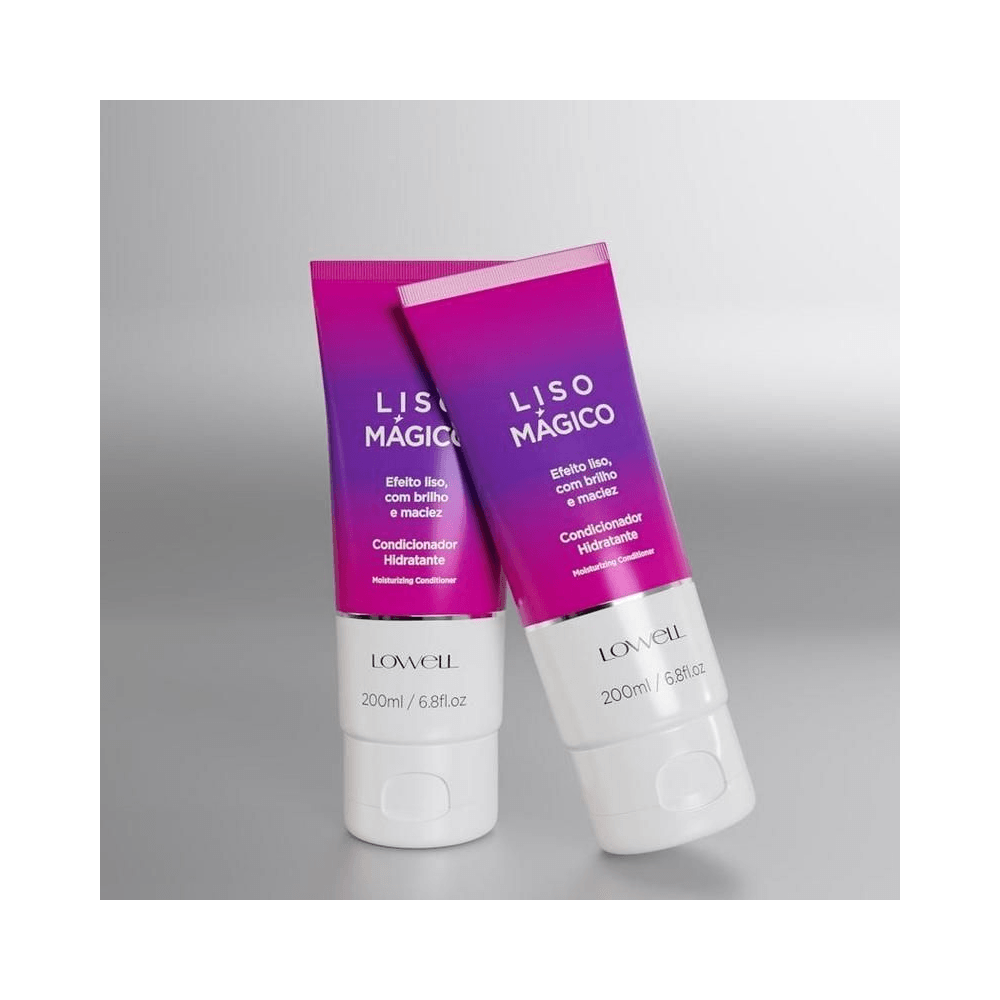 Duas embalagens do Condicionador Lowell Liso Mágico 200ml