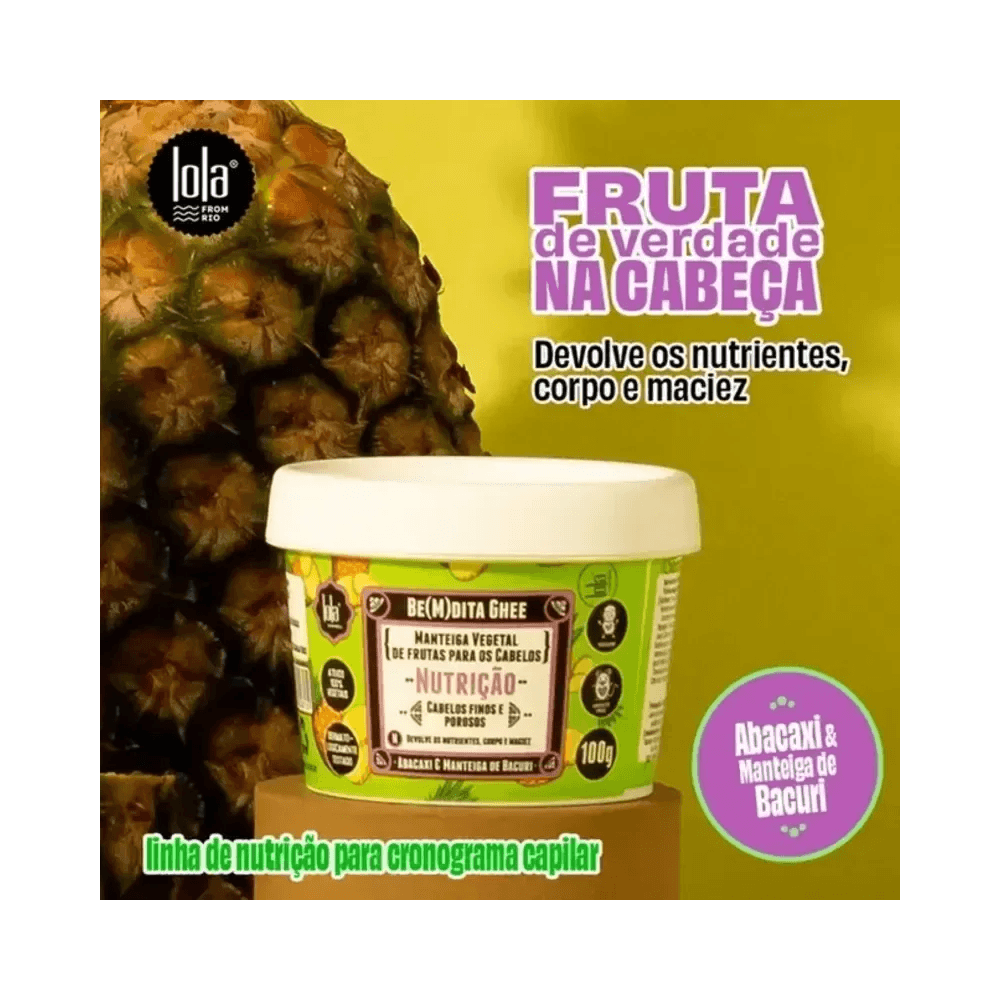 Manteiga Vegetal Be(M)dita Ghee Lola 100g com abacaxi ao fundo