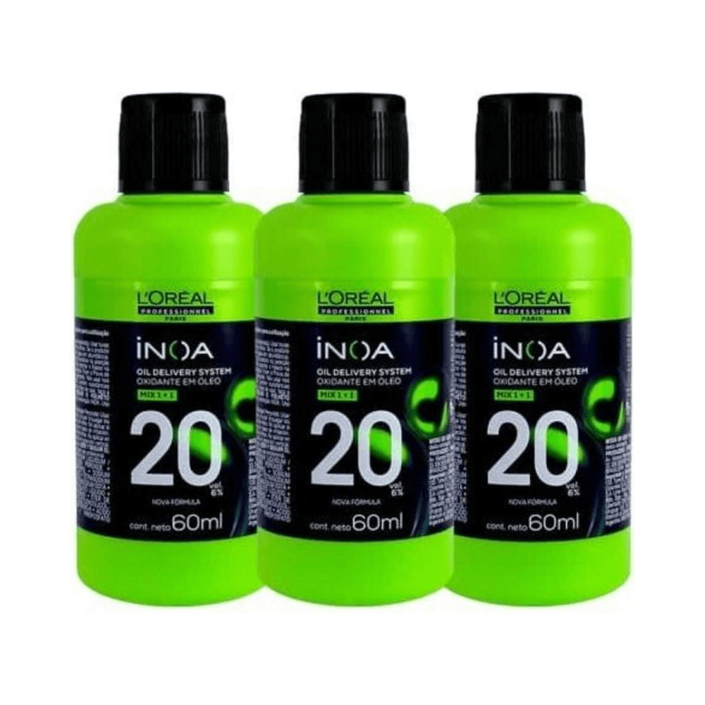Trio de frascos do Oxidante L'Oréal Professionnel INOA 20 volumes 60ml