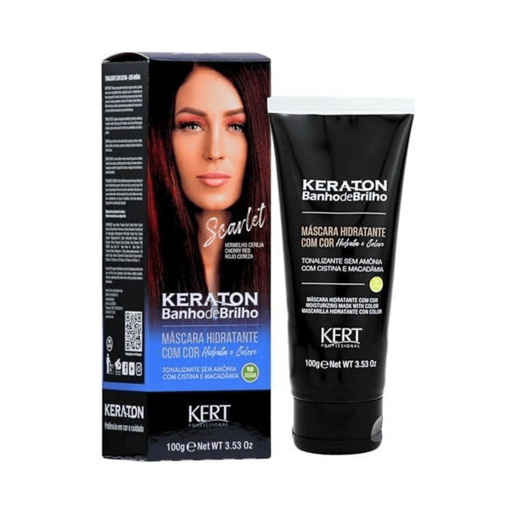 Caixa e bisnaga do Tonalizante Keraton Banho de Brilho Vermelho Cereja 100g