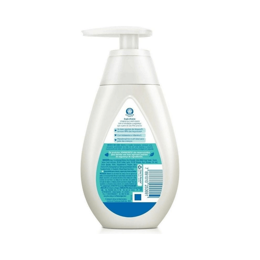 Verso da embalagem com informações e modo de uso do Sabonete Johnson's Baby 200ml
