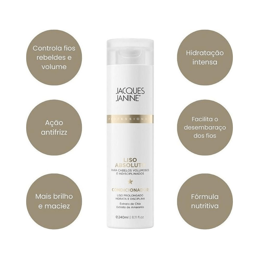 Imagem promocional destacando benefícios: hidratação intensa, controle de frizz e desembaraço