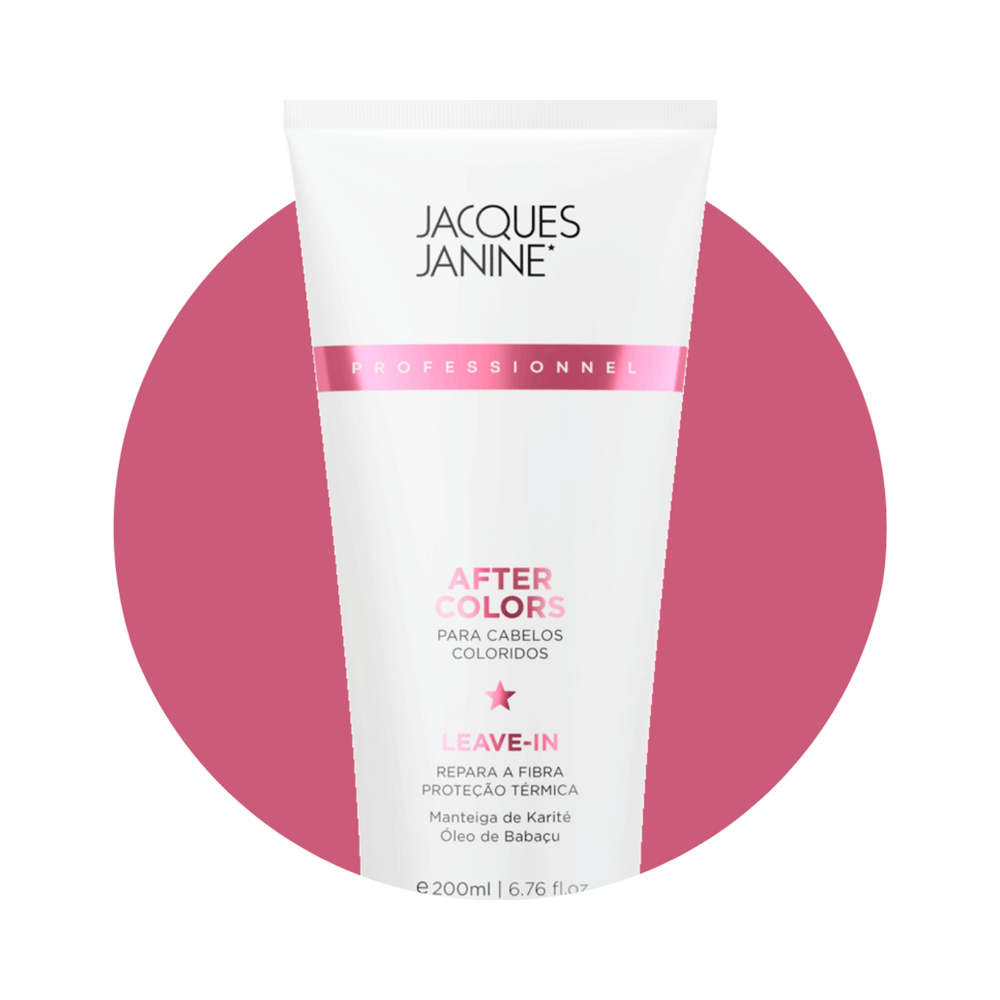 Tubo Leave-In Jacques Janine After Colors 200ml sobre fundo rosa