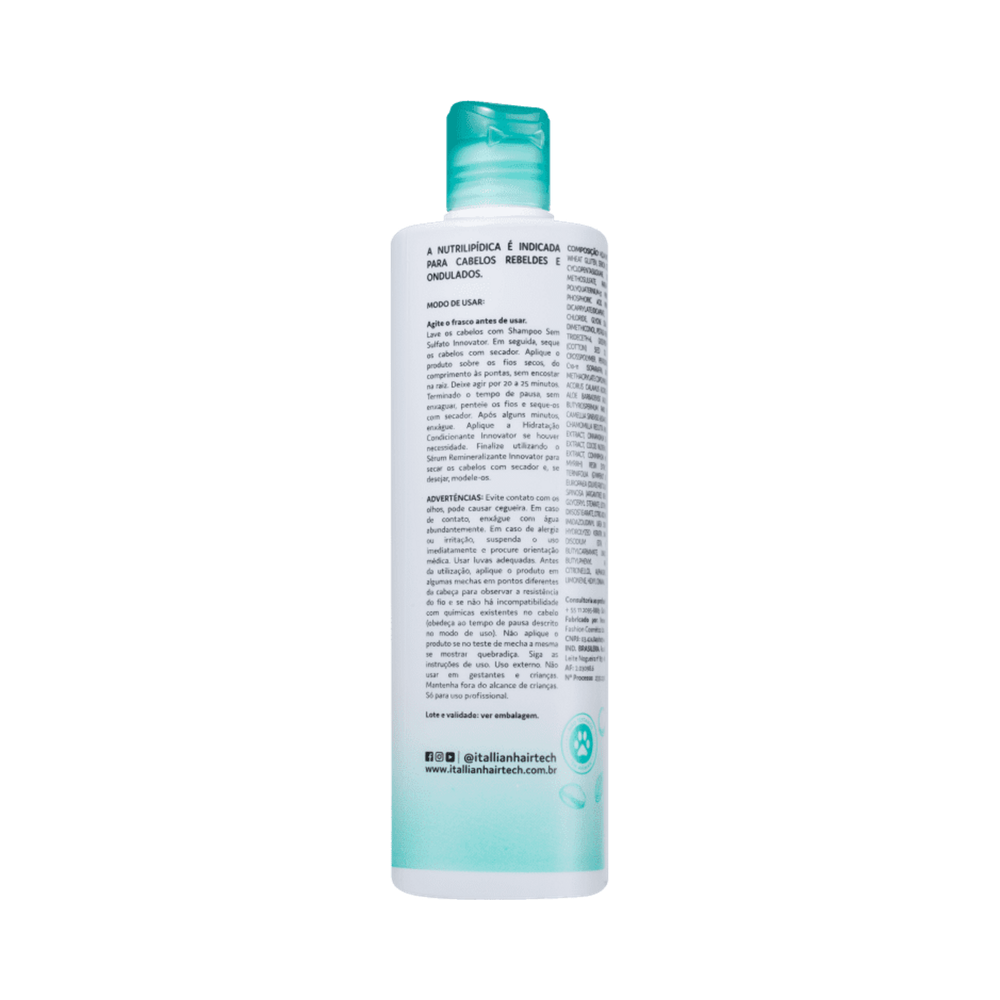 Verso do frasco com instruções e composição - Escova Nutrilipídica 500ml