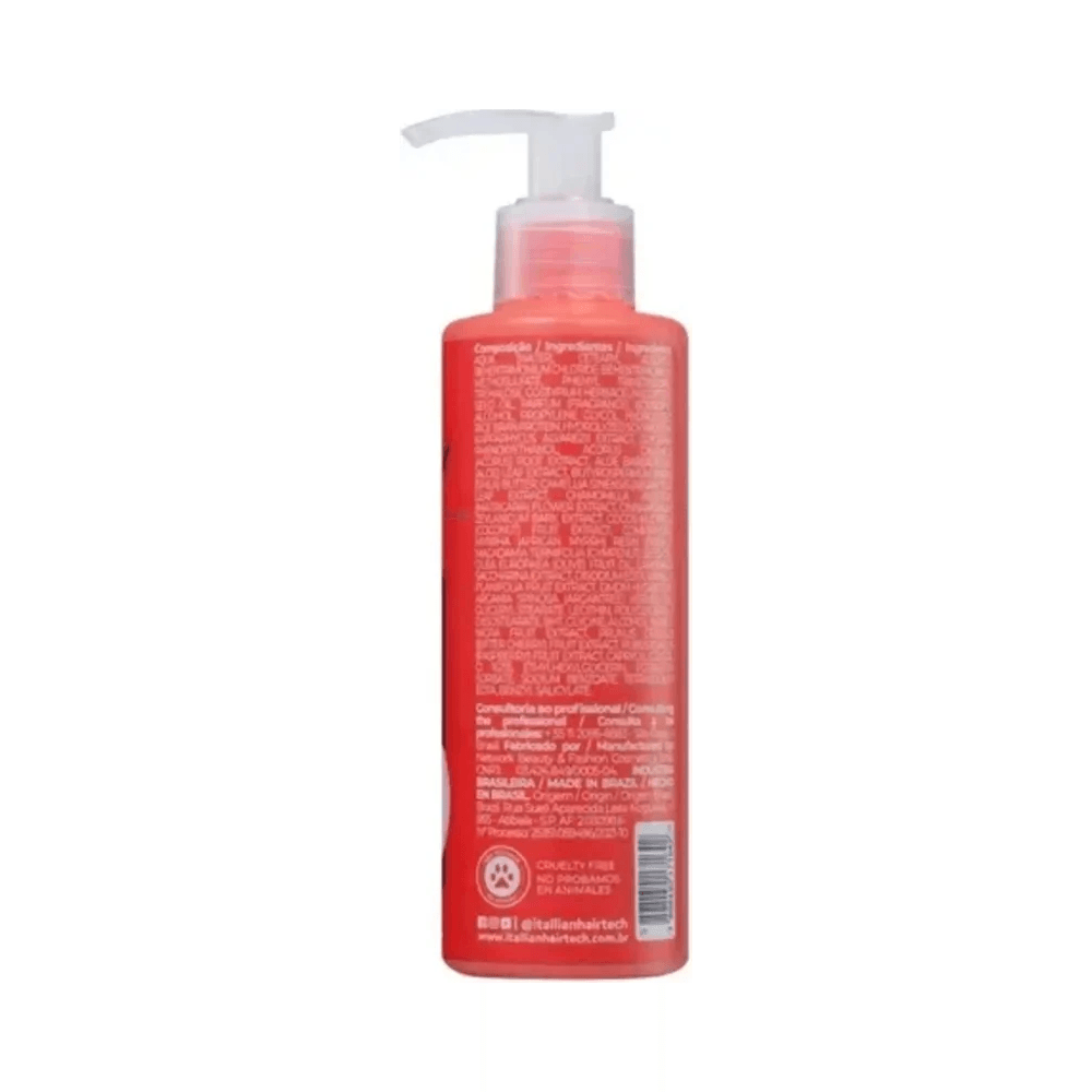 Vista traseira do frasco pump mostrando ingredientes e selo cruelty-free