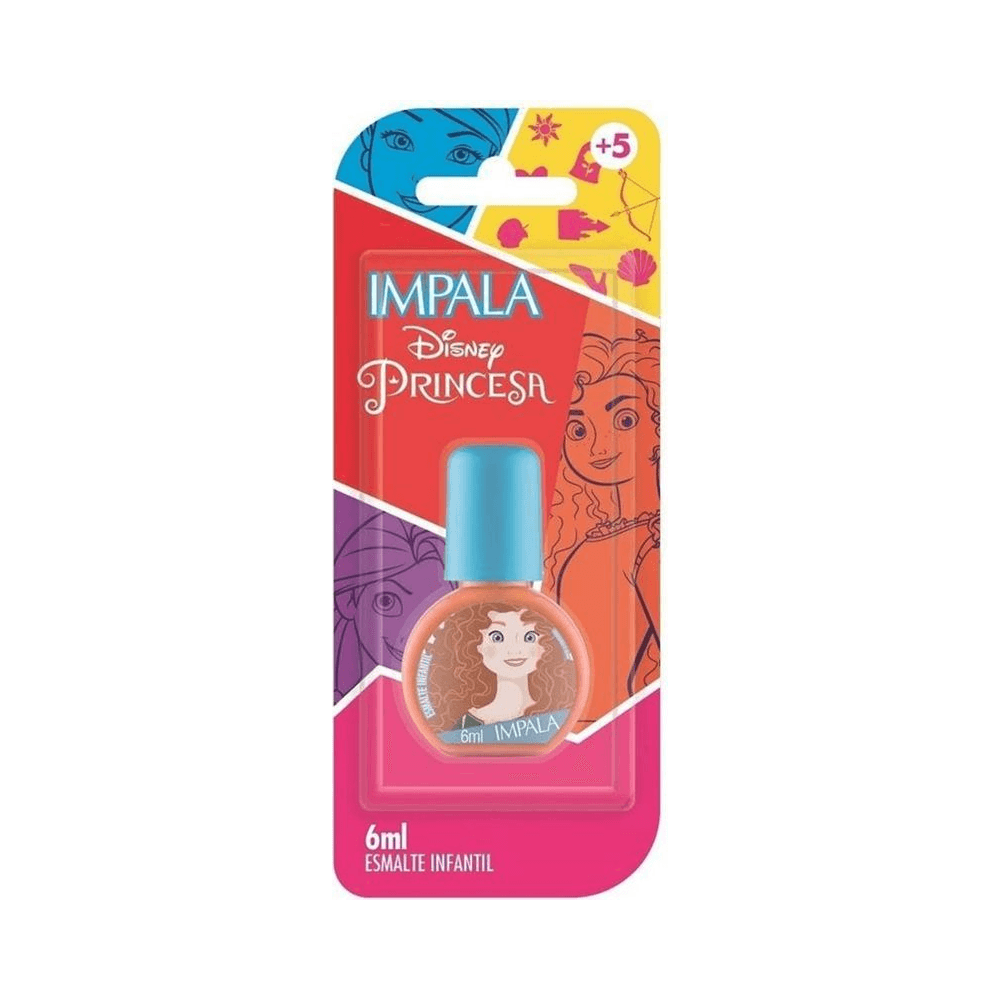 Esmalte Impala Infantil Merida em blister com cartão Disney Princesa - cor laranja