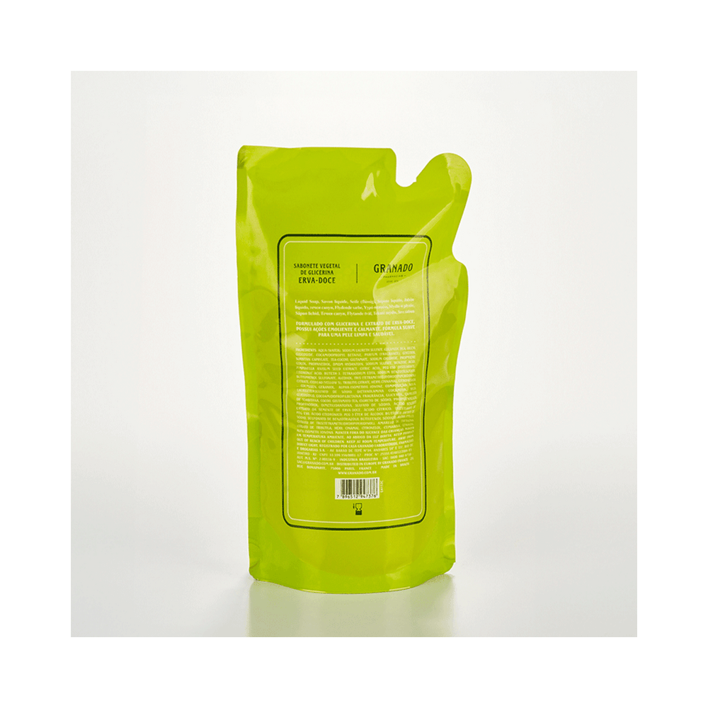 Verso do refil Sabonete Líquido Granado Erva-Doce 300ml - informações e ingredientes