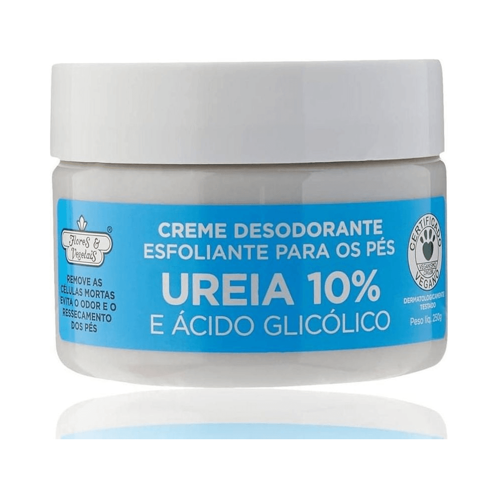 Creme Desodorante e Esfoliante para os Pés Flores e Vegetais 250g - frasco fechado com rótulo azul