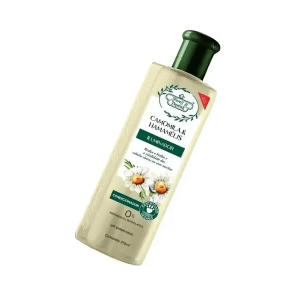 Condicionador Flores & Vegetais Camomila e Hamamélis 300ml - vista inclinada do frasco
