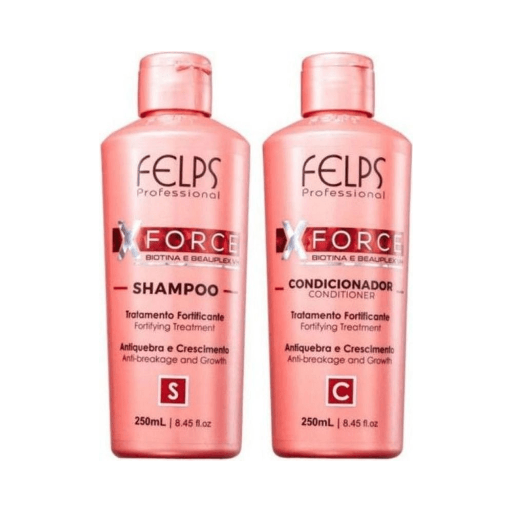 Frascos Felps XForce Shampoo e Condicionador 250ml - rótulos legíveis