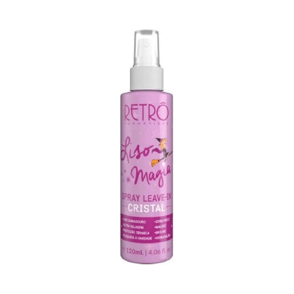 Leave-in Retrô Liso Magia 120ml - frasco rosa/lilás com borrifador