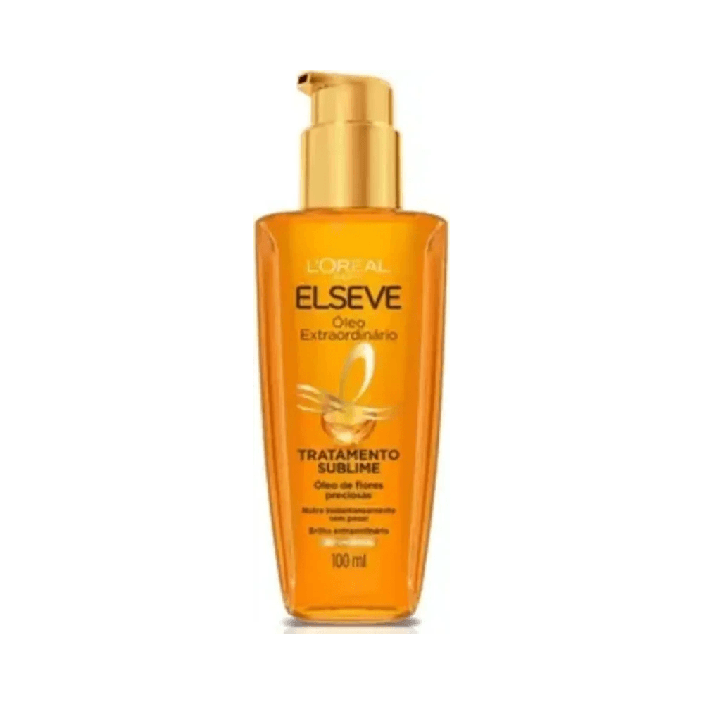Frasco único do Óleo Extraordinário Elseve Tratamento Sublime 100ml em embalagem âmbar translúcida