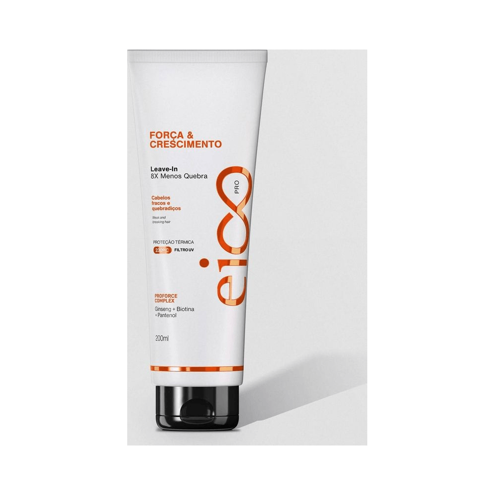 Leave-in Eico Professional Força & Crescimento 200ml - tubo em pé com rótulo laranja