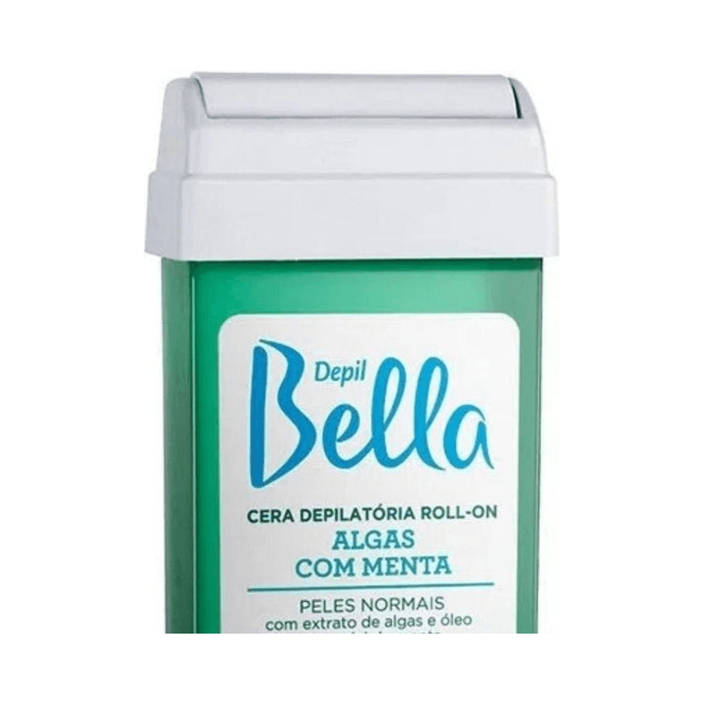 Close-up do cartucho roll-on Depil Bella mostrando tampa e rótulo
