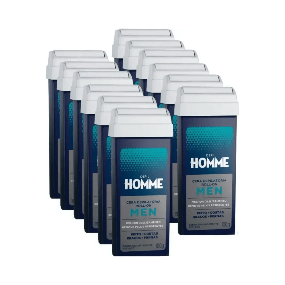 Cera Depilatória Depil Bella Roll-on Homme 100g - embalagem azul escuro com aplicador roll-on