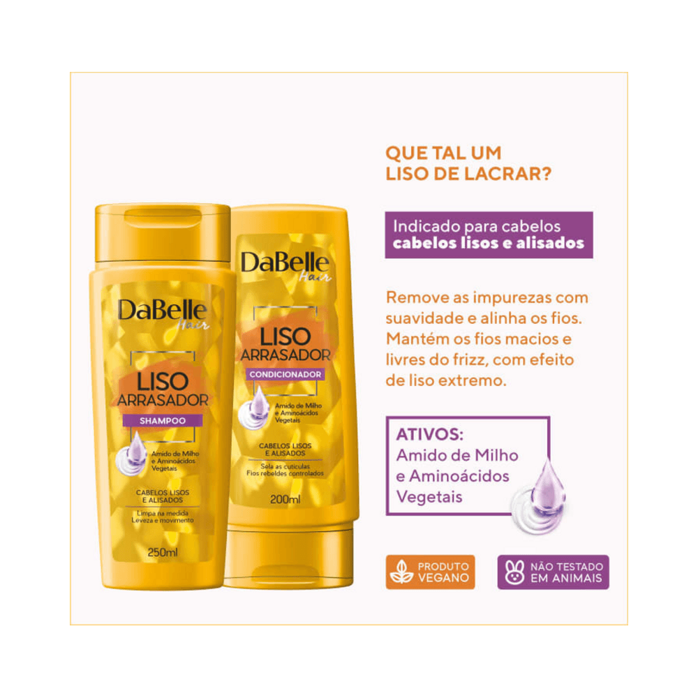 Duas embalagens douradas do Kit Dabelle Liso Arrasador em fundo branco