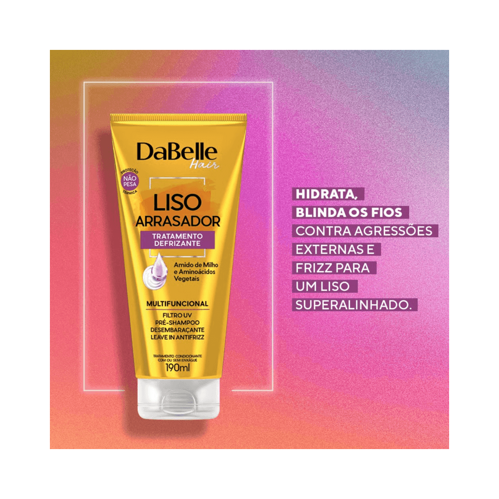 Produto DaBelle Hair Liso Arrasador 190ml sobre fundo degradê