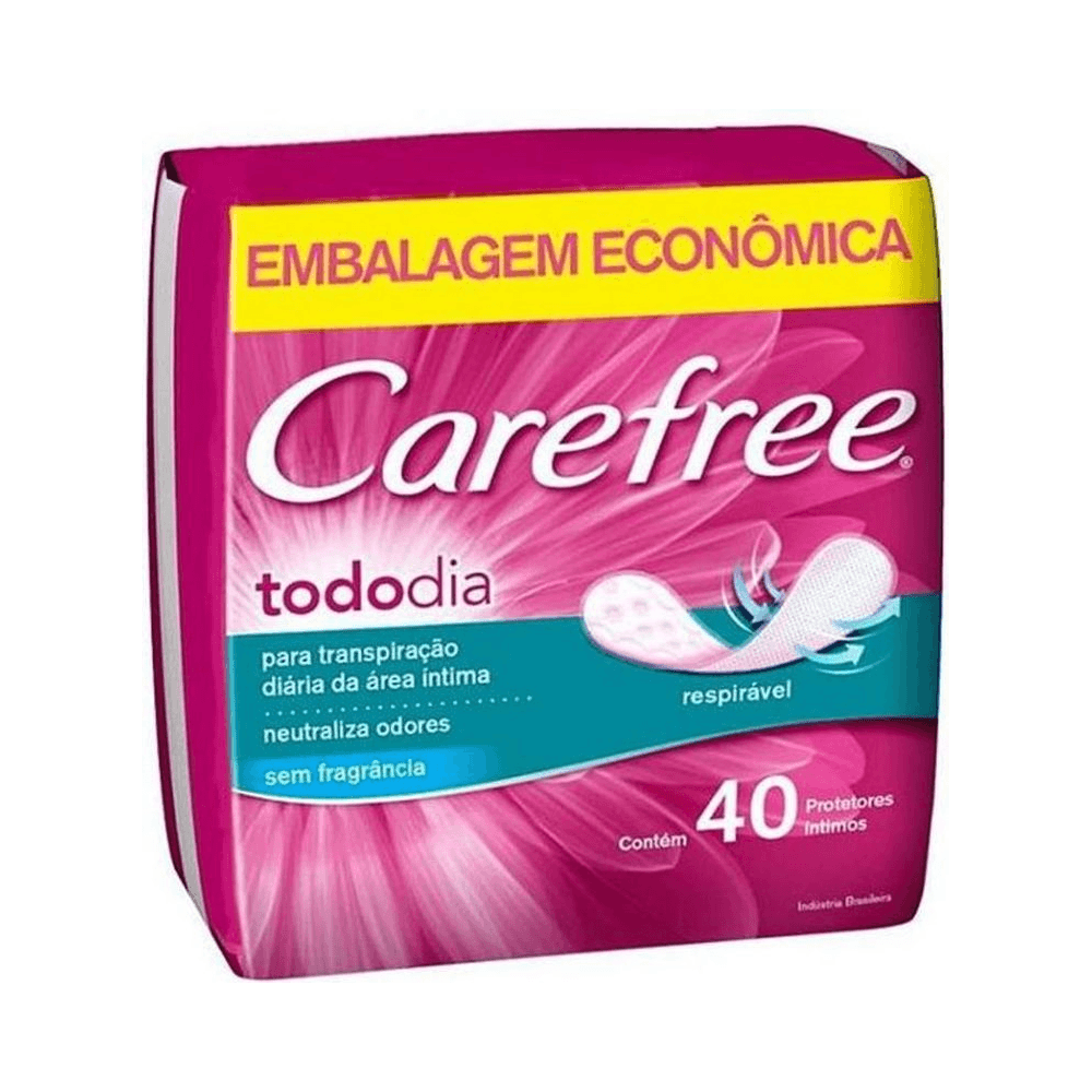 Pacote econômico rosa do Carefree Tododia sem fragrância com destaque 'Contém 40'
