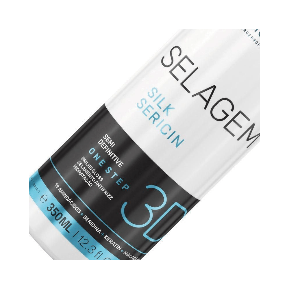 Close do rótulo do Selante Borabella 3D Silk Sericin mostrando benefícios e ingredientes