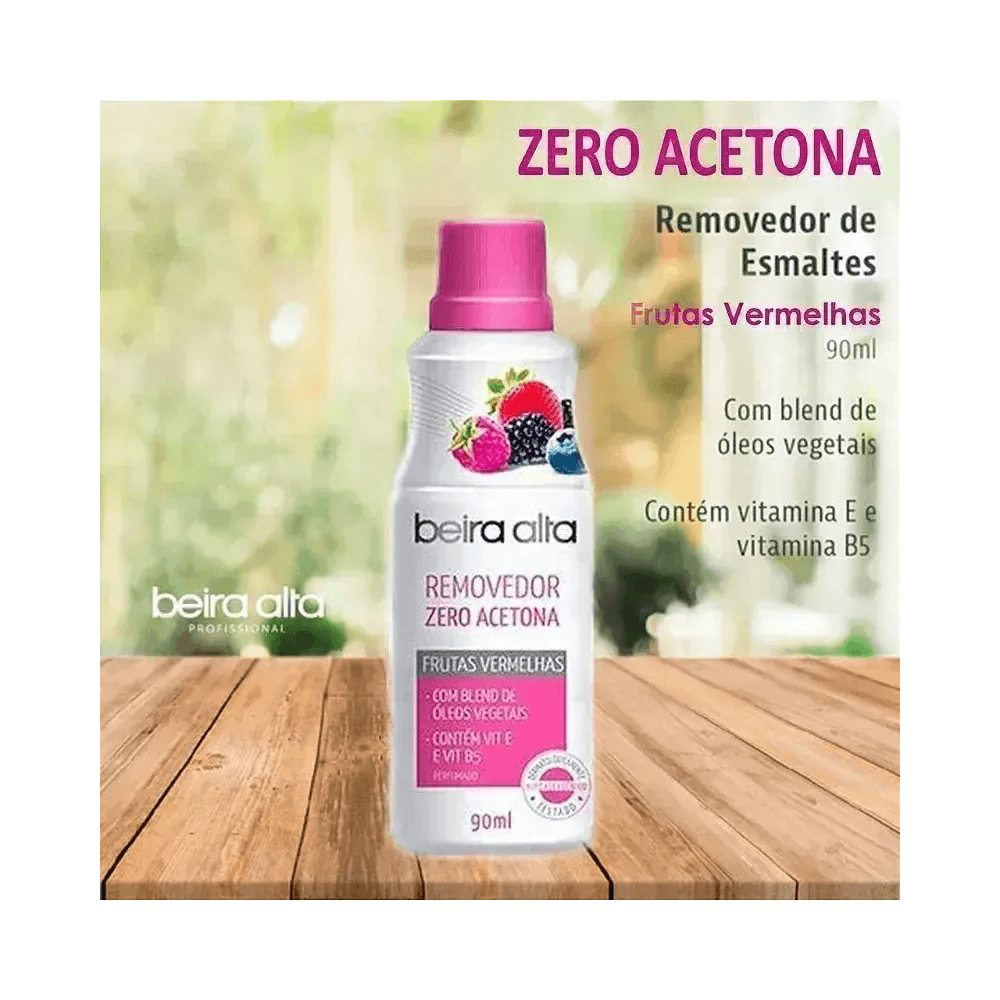 Removedor Esmalte Beira Alta Frutas Vermelhas 90ml sobre superfície