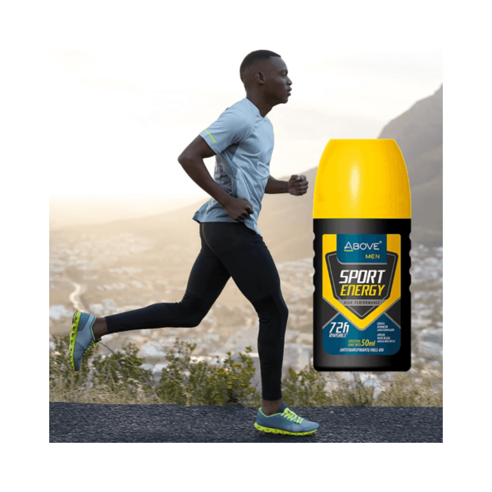 Desodorante Above Men Sport Energy 50ml em cena de corrida ao ar livre