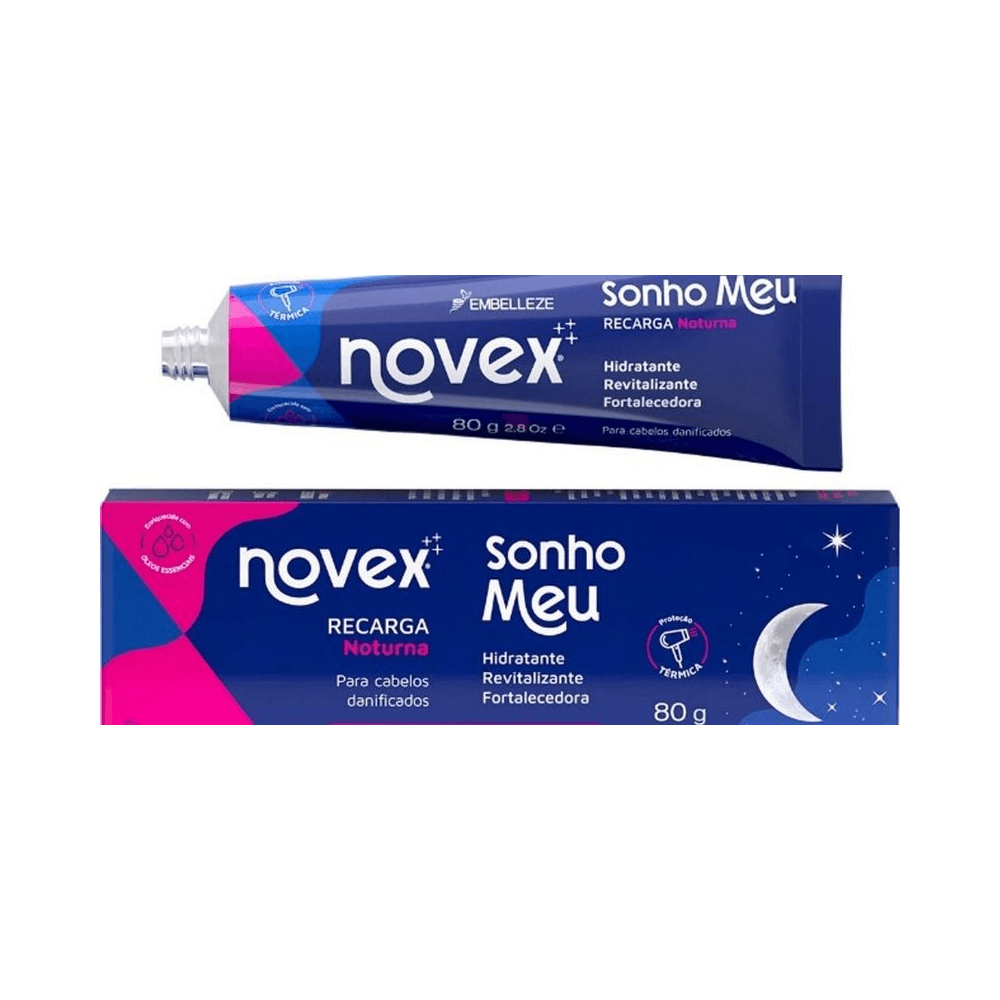 Máscara Novex Recarga Noturna Sonho Meu 80g - embalagem azul com detalhes rosa