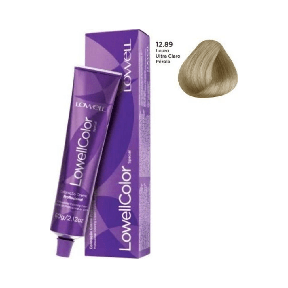 Tubo e caixa Lowell Color 12.89 com amostra da cor perolada