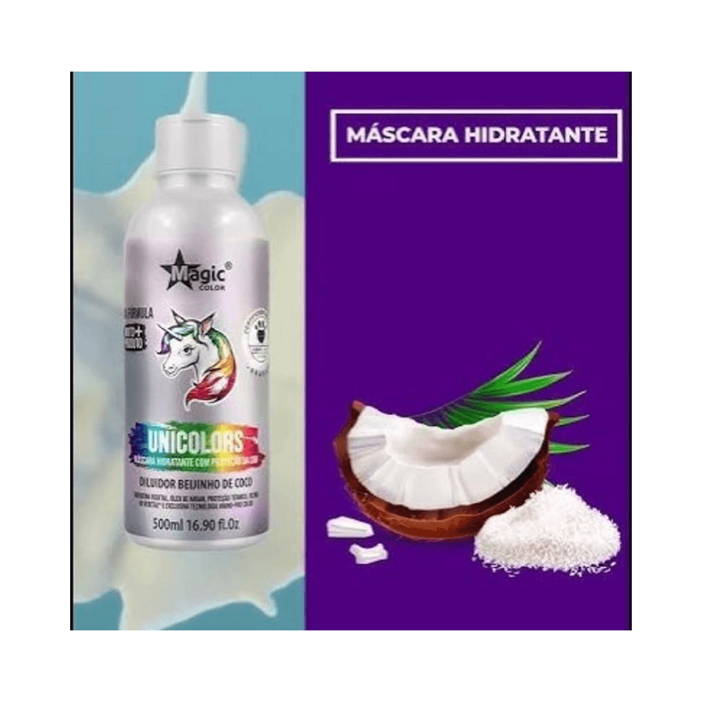 Máscara Hidratante Magic Color Unicolors Beijinho de Coco 500ml com visual de coco