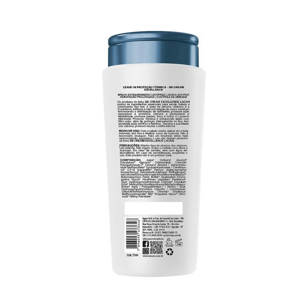 Verso do frasco com instruções e composição do Leave-in Lacan 300ml