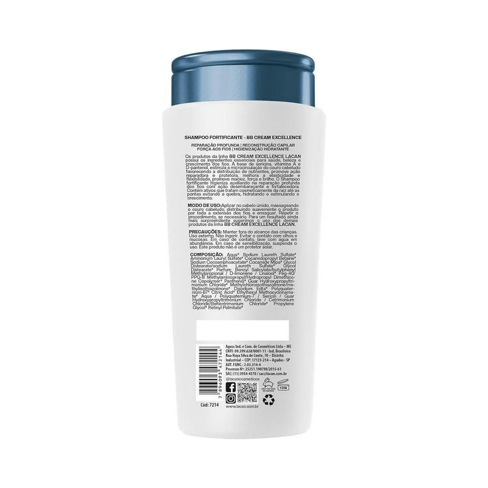 Verso da embalagem com instruções e composição do Shampoo Lacan BB Cream Excellence