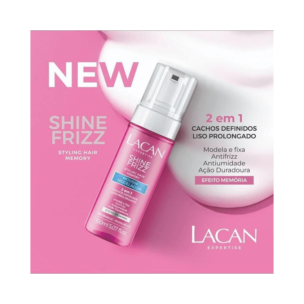Mousse Lacan Shine Frizz 150ml inclinado com espuma