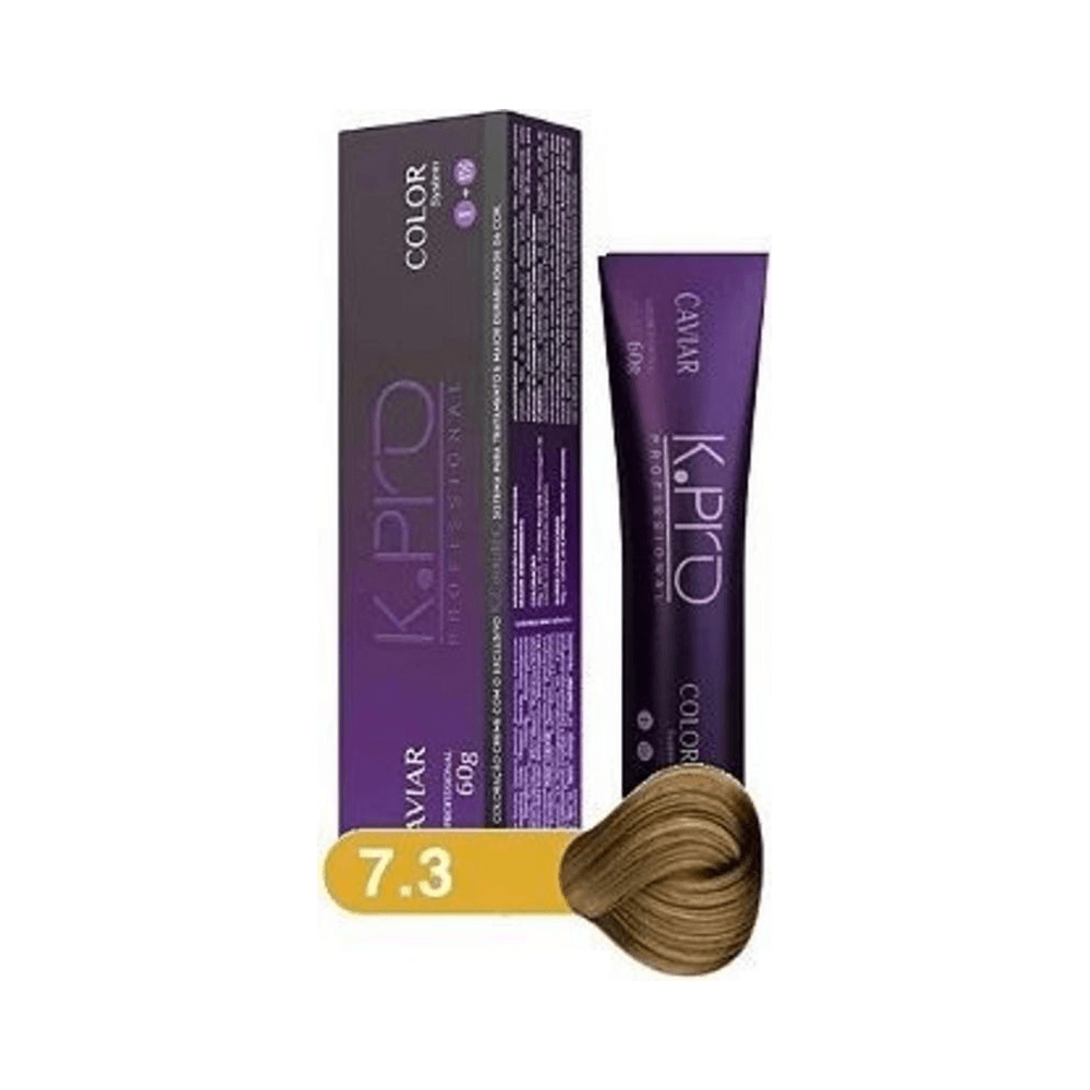 Embalagem K-Pro Caviar 7.3 com amostra de mecha dourada