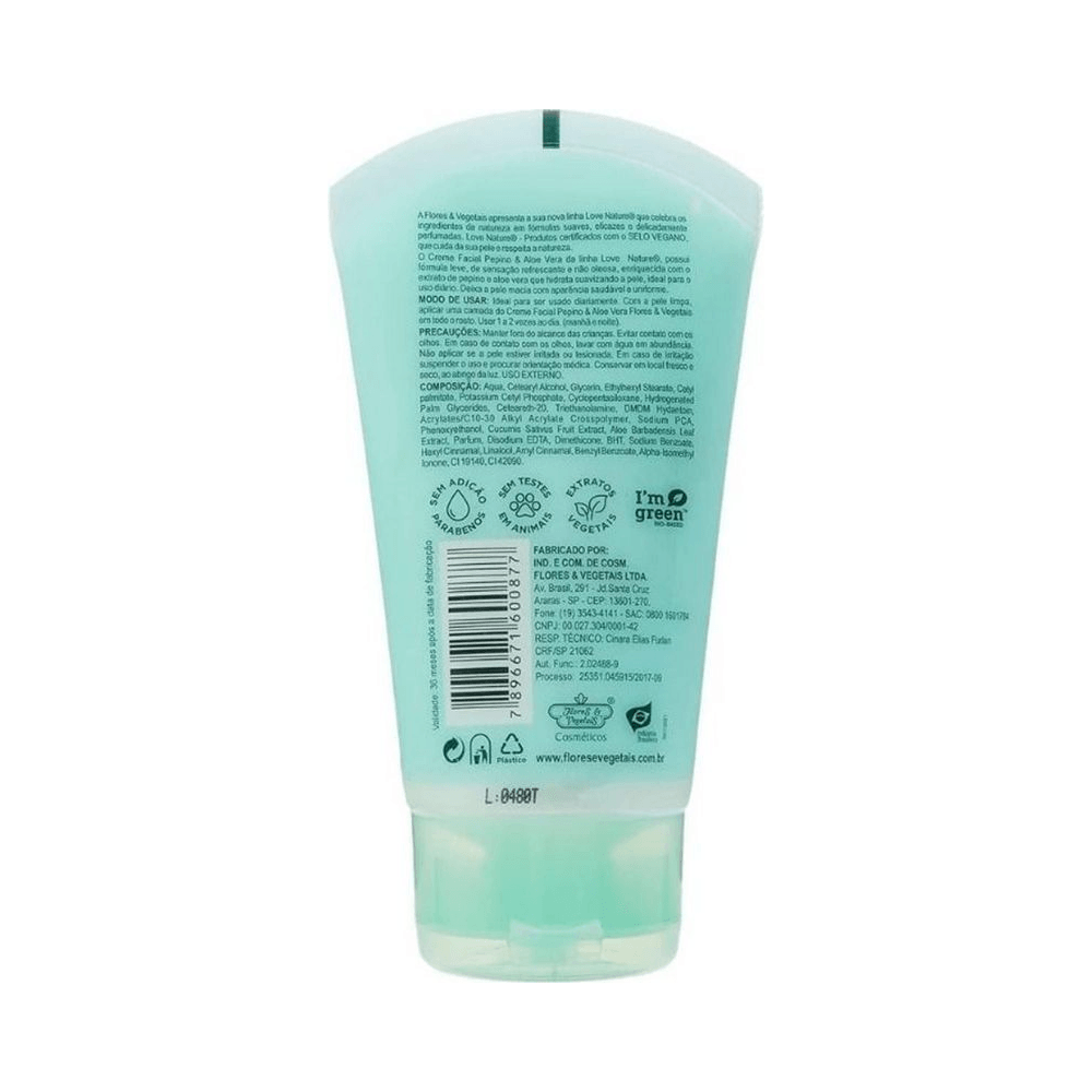 Verso da bisnaga mostrando instruções, composição e selos do produto Flores & Vegetais