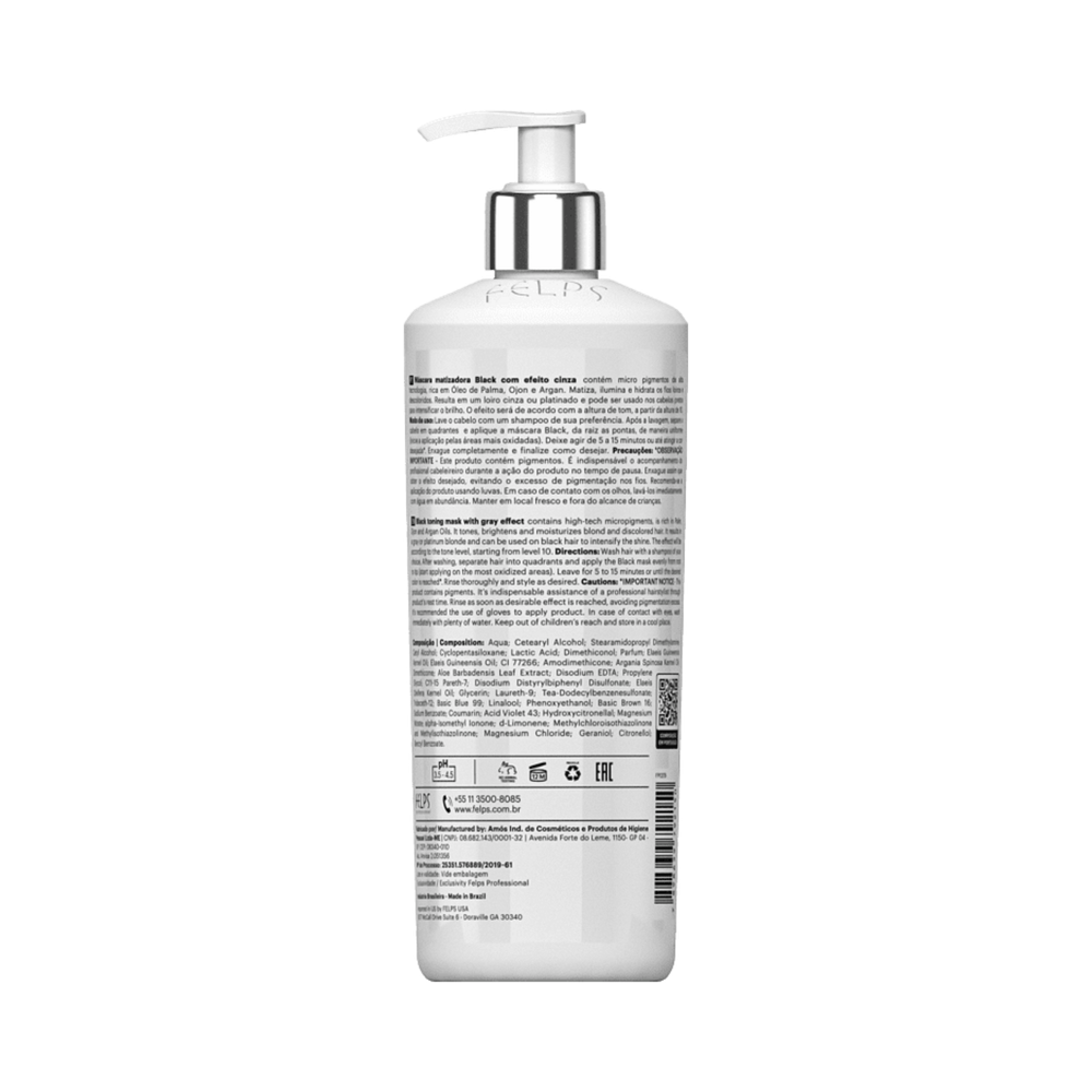 Verso do frasco Felps Black 500ml com informações e composição