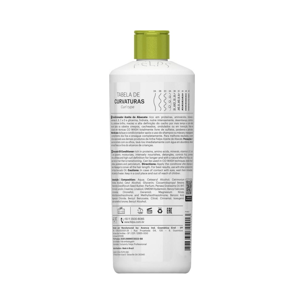 Verso do condicionador Felps Cachos Azeite de Abacate 500ml