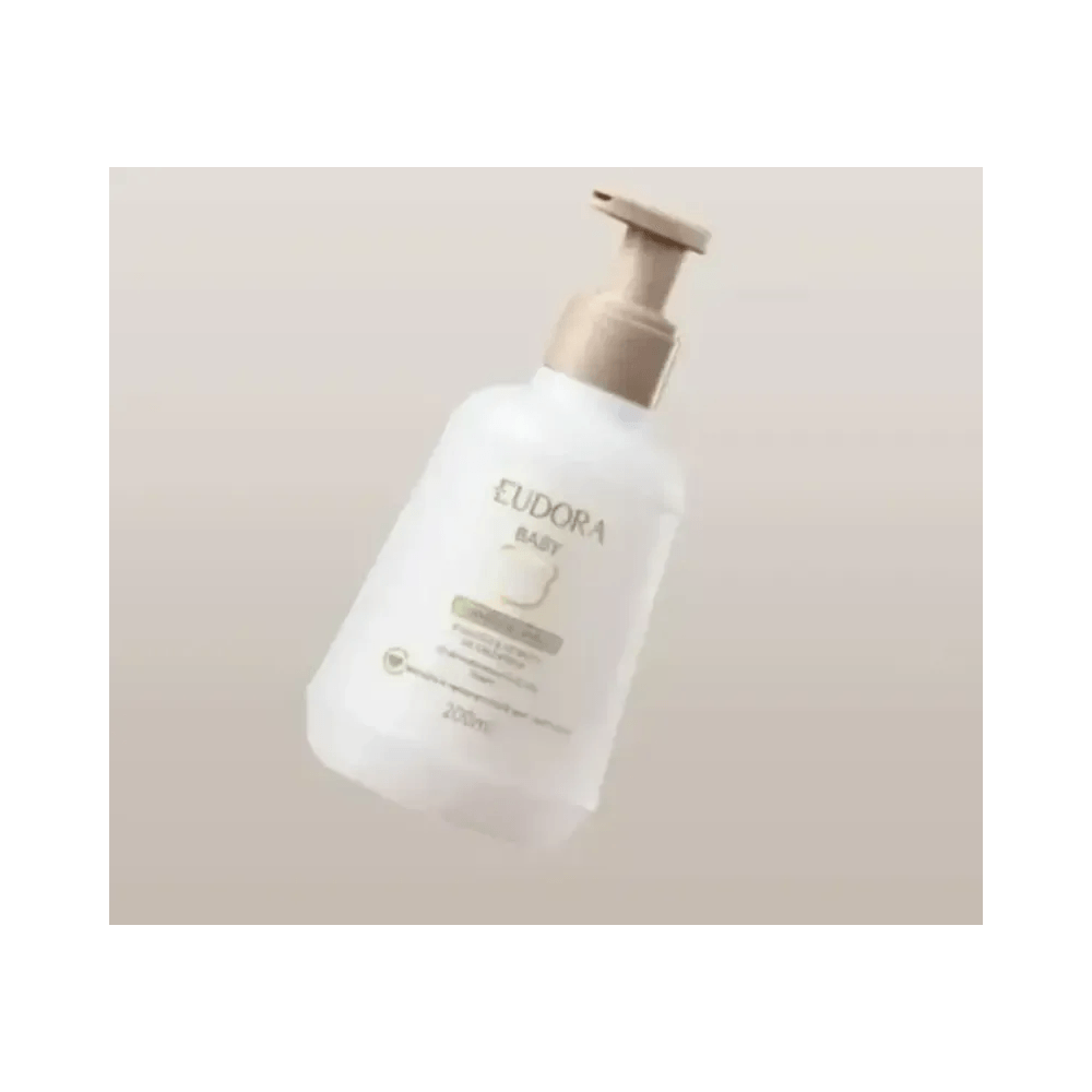 Condicionador Eudora Baby Algodão & Calêndula 200ml em fundo bege degradê